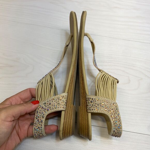 Coach and Four Brown Rhinestone Embellished Leather Slingback Sandals Size 7.5M - Picture 3 of 12